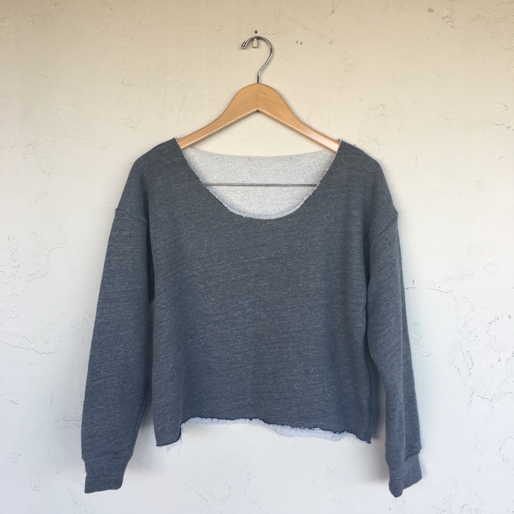 American Apparel Gray Cropped Raw Hem Sweatshirt